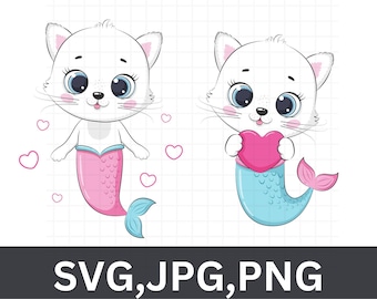 Kitty Mermaid Set SVG\ Arquivo de corte DXF\ Pacote de clipart\ Download instantâneo\ Imprimível\ Vetor\ Comercial\ gato\ gatinho\ sereia\ fundo do mar
