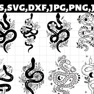 Snake svg bundle\ Floral snake svg\ Celestial snake svg\ Snake with flowers svg\ Mystical snake svg\ Instant Download