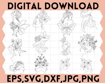 Lijn kunst vrouwen SVG bundel\ bloemen vrouwen svg \ bloemen svg voor canvas\ canvas kunst svg\ zeer fijne tekeningen svg\ gesneden bestanden voor de Cricut