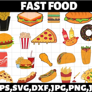 Food svg bunde\ Fast food clipart\ Junk food\ Hamburger\ Hot dog\ Party\ Kids\ Pizza\ Donut\Snack\ Sweets Svg\ Kawaii food SVG\ burger Svg