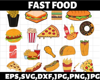 Food svg bunde\ Fast food clipart\ Junk food\ Hamburger\ Hot dog\ Party\ Kids\ Pizza\ Donut\Snack\ Sweets Svg\ Kawaii food SVG\ burger Svg