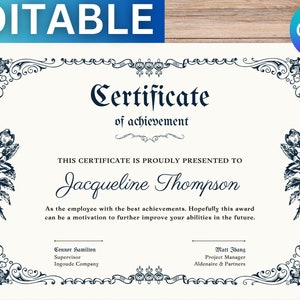 Certifikat Vorlage's bearbeitbares Abschlusszertifikat Zertifikat