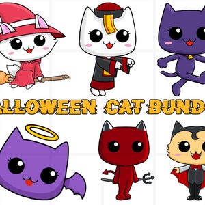 Halloween Cat SVG Bundle outline\ Cute cat clipart\ Funny cat svg\ Witch pumpkin ghost vampire fall\ Cut files Cricut Silhouette PNG