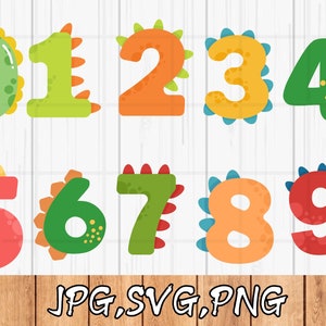 Números de dinossauros SVG\ Arquivos de corte Cricut\ arquivos em camadas\ Arquivos de silhueta\ png\ Números de aniversário\ Primeiro aniversário\ Download instantâneo!