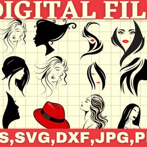 Woman SVG\ Hat SVG\ Eyelash SVG\ Hair Svg\ Face Svg\ Female Svg Bundle For Cricut\ For Silhouette\ Women with hat svg