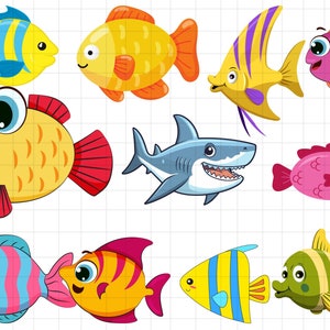 Dessin animé poisson svg\ poisson svg\ mer clipart\ pêche clipart\ océan clipart\ poisson coloré svg\ poisson png\ poisson tropical clipart\ silhouette de poisson