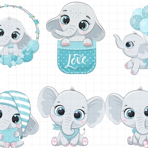 Lindo elefante clipart\ acuarela bebé niña elefante ilustración\ lindo elefante con corona\ elefante de guardería\ elefante bebé plateado PNG