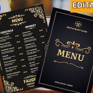 Plantilla de menú de restaurante\ Plantilla de menú de comida\ Menú de comida de restaurante editable\ Plantilla de menú personalizable\ Menú de comida de restaurante imprimible