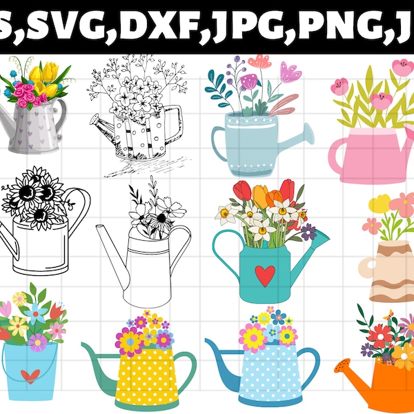 Watering Can SVG\ Watering can with flowers\ Floral Watering Can cut file\ Water Svg\ Garden Svg\ svg files for cricut\ clipart\ vector