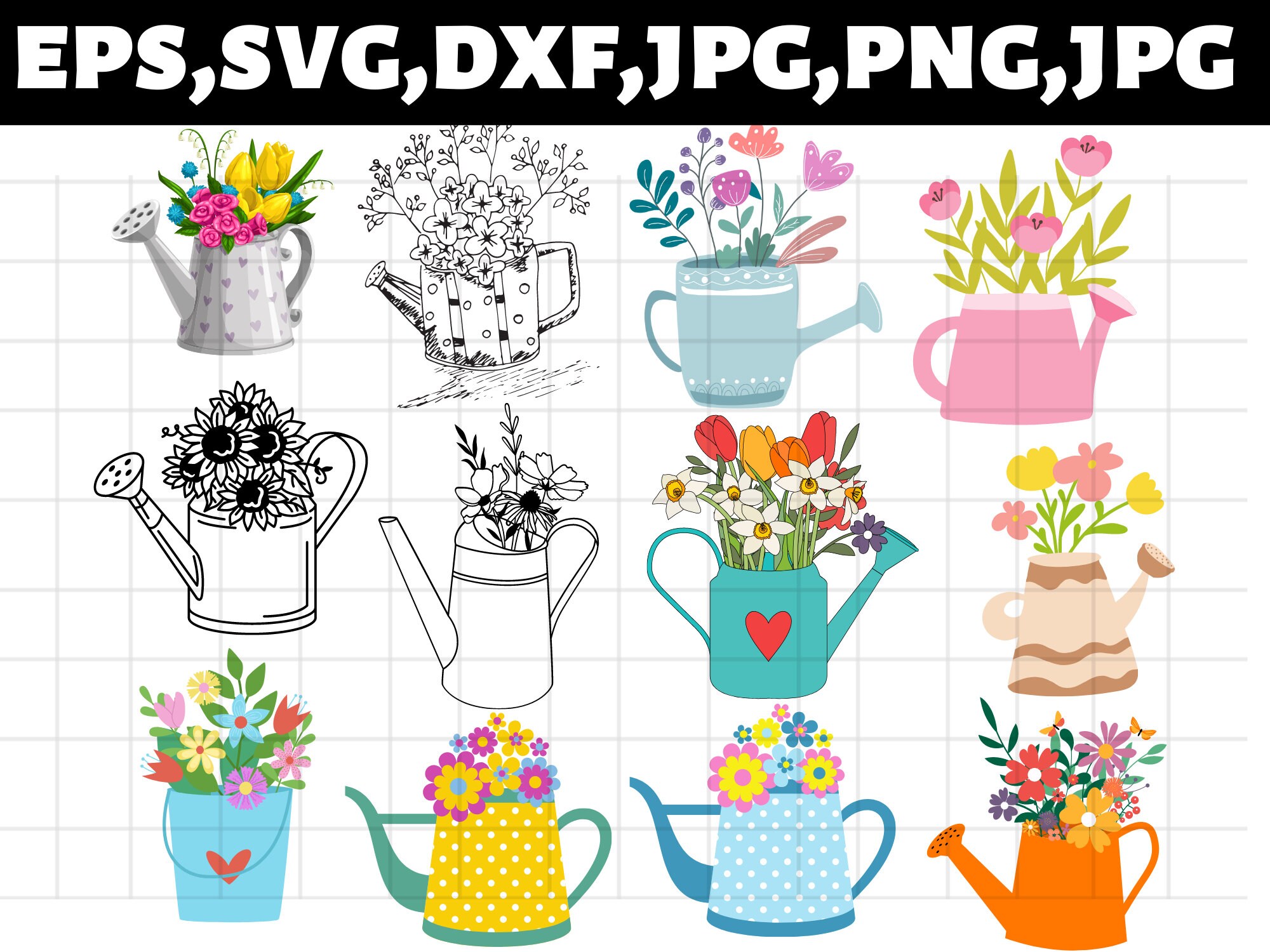 Watering Can SVG Watering Can With Flowers Floral Watering Can Cut File