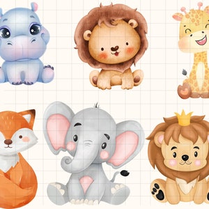 Watercolor Nursery Animal Clipart Bundle for Baby Shower Invite\ Cute Animals\ Watercolor Animals Party\ Baby Animal Decor\ Scrapbooking