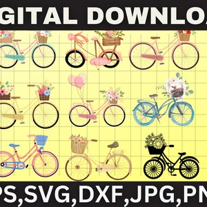 Floral Bicycles Clipart Set\ VINTAGE BICYCLE in SVG\ Cycling svg\ Travel\ Summer\ Flowers Antique bicycle