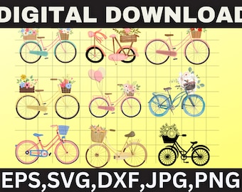 Conjunto de imágenes prediseñadas de bicicletas florales\ BICICLETA VINTAGE en SVG\ Ciclismo svg\ Viajes\ Verano\ Flores Bicicleta antigua