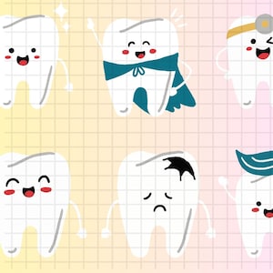 Diente SVG\ Hada de los dientes Bolsa Paquete Archivos cortados\ Diente para niña y niño PNG\ Niños Vector Diente Emociones Clipart Máquina de corte Descargar