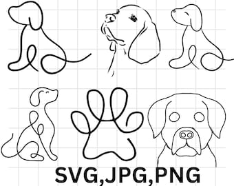 Paquete de imágenes prediseñadas SVG de perros | Razas | Arte lineal digital y perros vectoriales minimalistas | Archivos SVG para Cricut | Sublimación, descarga digital