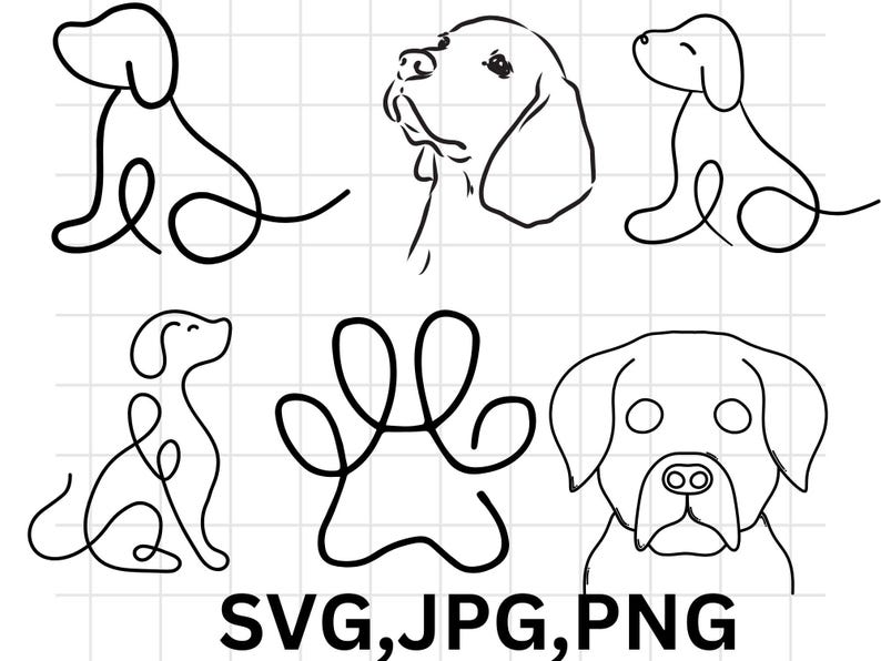 Hund SVG Clipart Bundle\ Raser\ Digital linjeteckning och minimalistiska vektorhundar\ SVG-filer för Cricut\ Sublimering, digital nedladdning bild 1