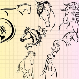 Pferd Linie Kunst- Pferde Linie Zeichnung- Linie Digital-Datei- Laser-Schnitt-Sofort-Download SVG- und PNG-Datei