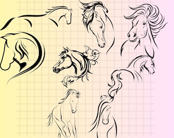 Horse Line Art\ Horses Line Drawing\ Line Digital File\ Laser Cutting Instant Download\ SVG & PNG file