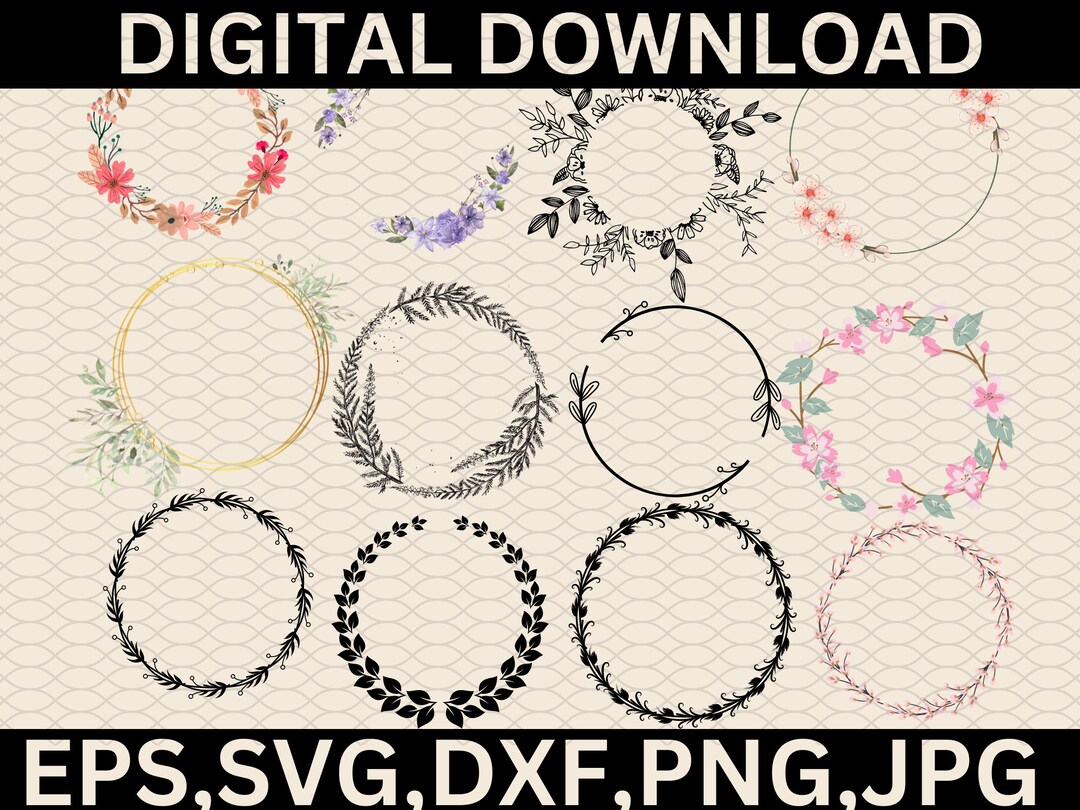 FLORAL WREATH SVG Bundle\ Circle Frame Svg\ Botanical Frame Wedding ...