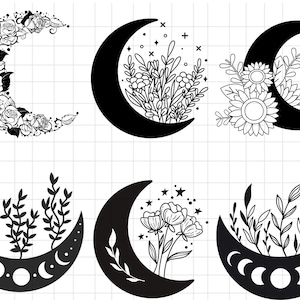 Pacote Moon SVG\ Floral Moon svg\ Mystic Celestial Svg\ Moon and Stars SVG\ Crescent Moon Svg\ Cut File for Cricut\ Silhouette