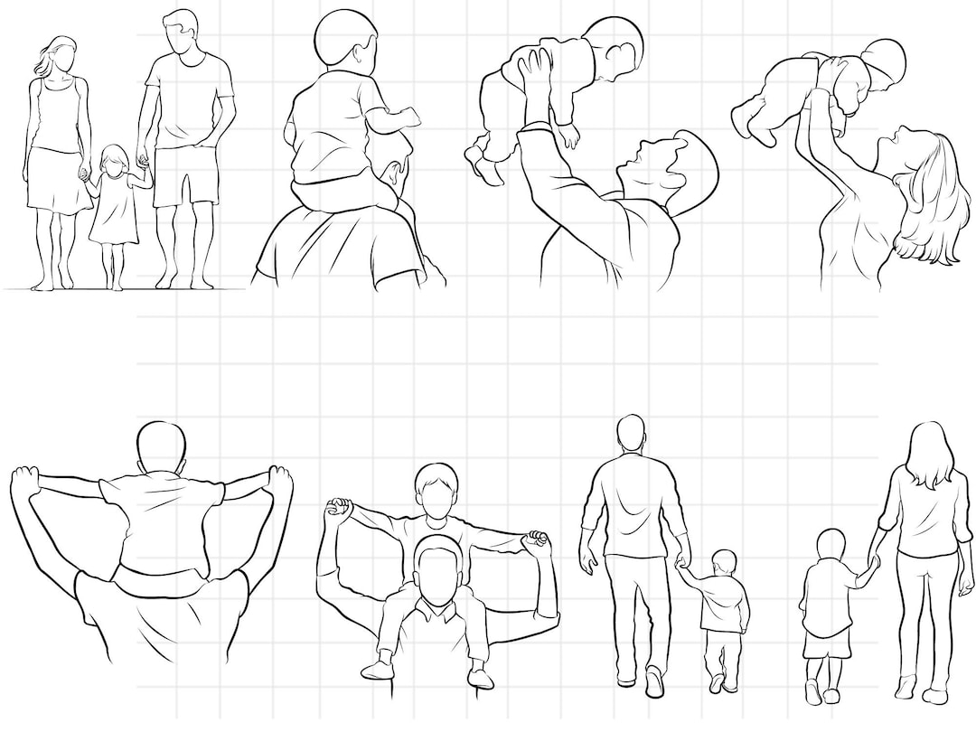 Happy Family Love With Mom and Dad With Child Hand Drawn Line Art ...