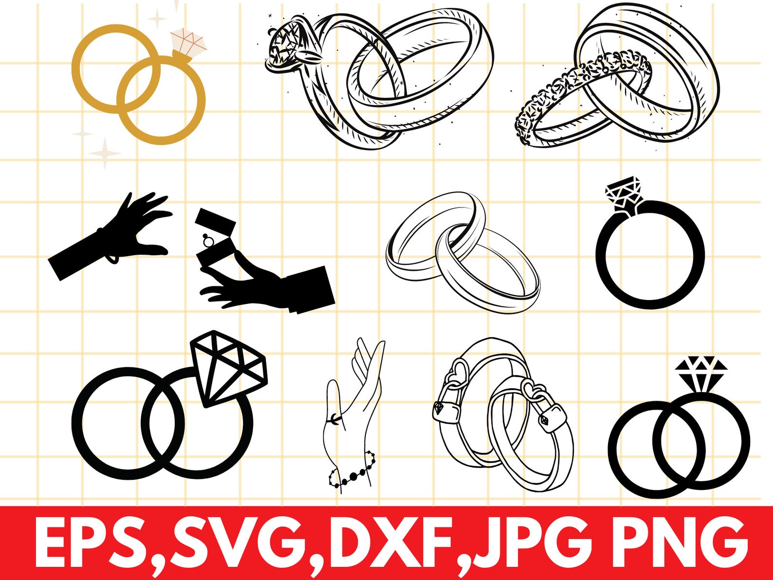 Wedding Ring SVG Bundle Wedding Ring Clipart Wedding Ring SVG Cut Files for Cricut Diamond Ring
