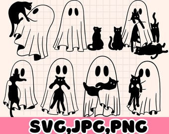 Ghost And Black Cat SVG\ Cute Halloween SVG\ Boo SVG\ Spooky Black Cat svg\ Funny Ghost Clipart\ Files for Cricut\ Silhouette File\ Vectors