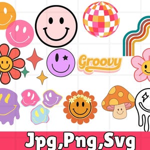 Happy Face SVG\ Retro SVG\ Groovy SVG\ Daisy Flower Svg\ Trendy Clipart Cricut Silhouette png\ Hippie Boho svg\ Retro Shirt