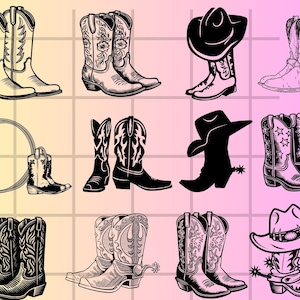 Pacote svg de botas e chapéu de cowboy\ Bota de vaqueira svg\ png\ jpg\ Botas florais svg\ Western Boots svg\ Redeo svg\ Ranch svg\ Instant Download