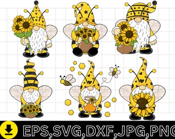 Bee Gnome Svg\ Spring Gnomes Cut Files\ Summer Gnomes Svg\ Dxf\ Eps\ Png Honey Clipart\ Farmhouse Sign Svg\ Garden Svg\ sunflower gnomes svg