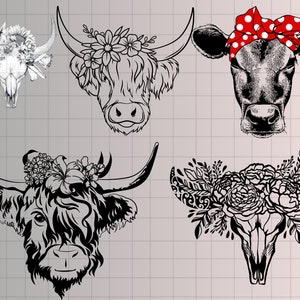 Highland Cow SVG\ Cow with Flowers SVG\ Floral Cow Head SVG\ Cow Face Png\ Sunflower Svg\ Svg File For Cricut\ Sublimation Designs Downloads