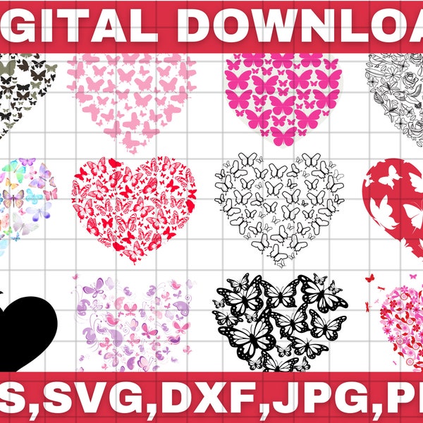 Butterfly Heart SVG PNG\ heart bundle svg\ Heart and Butterflies\ Butterfly svg\ Heart svg\ Love svg\ butterflies with heart