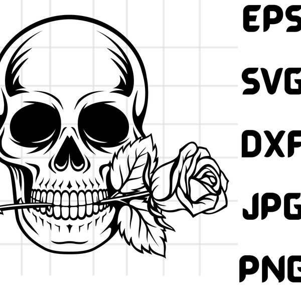 Skull Rose SVG\ Skull Biting Rose SVG\ Skull T-shirt\ Rose Svg\ Skull Svg\ Rose Skull Svg\ Cricut & Silhouette Printable\ Png Dxf Eps