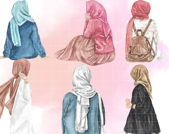Fille musulmane hijabi \ autocollant planificateur numérique islamique \ enfants mignons \ enfant musulman \ belle fille avec hijab \ fille hijabi fichier PNG SVG islamique