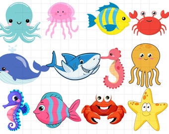 海の動物 SVG\ かわいい魚 PNG\ サメ クリップアート\ アカエイ タコ\ クラゲ ニモ 海藻\ 貝類 海\ 生物 サンゴ\ 海中の生き物