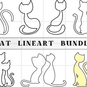 Cute Cat\ Elegant Cat Line Art\ Direct Downloads in Black & White SVG\ PNG\ jpg\ Digital Download