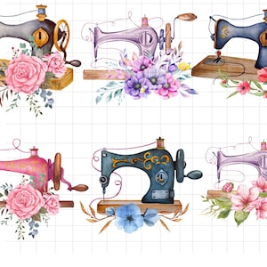 Watercolor Floral Sewing Machine PNG\ Floral Sewing Machine Clipart\ Vintage png\ Sewing Clipart\ Sublimation Design\ Digital Design