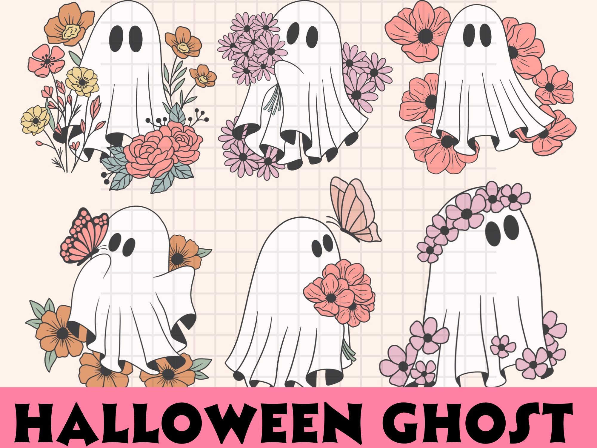 Floral Ghost Svg Floral Ghost Png Halloween Ghost Png - Etsy