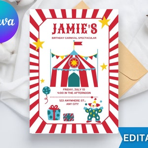Editable Carnival Birthday Invitation\ Circus Party Invite Template\ Boy Tween Celebration\ Fun Rides\ Kids Birthday\ Instant Download