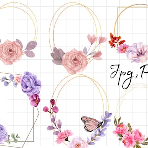 Blumenrahmen PNG, Aquarell Blumen Clipart, Frühlingsblumen Kreis PNG, Goldkreis Rahmen, Botanischer Rahmen PNG, Blumenkranz