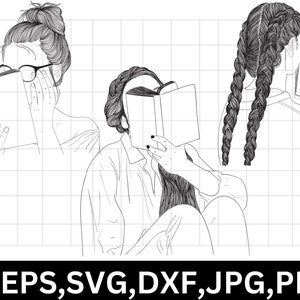 Meisje leesboek svg\ boekkunst\ leesboek svg\ meisje met boeken\ vrouw leest boek\ persoon leest boek\ vrouw svg