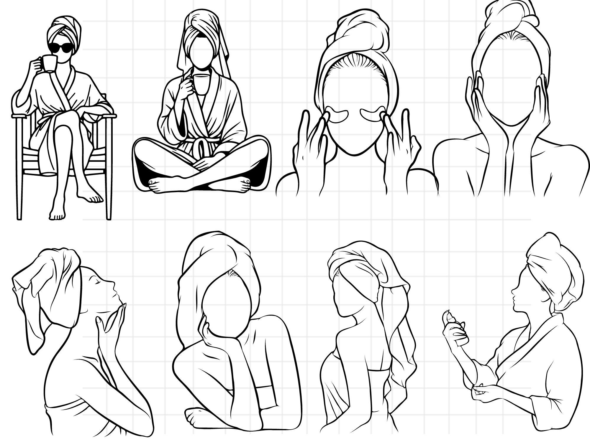 Woman With Towel on Head and Glass Svg\\ Towel Hair Line Art\\ Woman Single  Line Printable\\ Girl With Towel Poster\\ Digital Outline - Etsy, image size:2000x1500