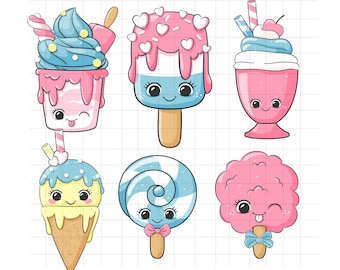 Kawaii Cute Ice Cream PNG bundle\ Kawaii Ice cream and Lollies clipart\Cute cartoon Ice cream Lollies clip art\PNG & files\ instant download