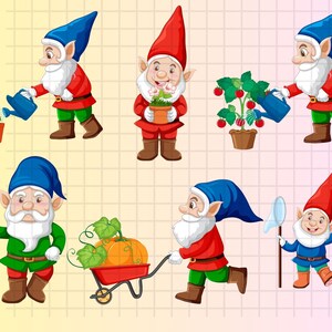 Spring Garden Outdoor Gnomes PNG\ Clipart Bundle\ Cute Downloadable Gnome PNG\ Clipart Graphics Bundle\ Commercial Use