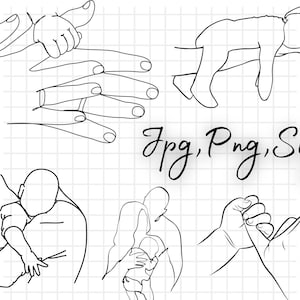 Mutter und Baby Hand KunstSvg+ Png Jpg+ Sofortiger digitaler Download+ Laser Gravur+ Glowforge+ Kontinuierliche Linie Zeichnung