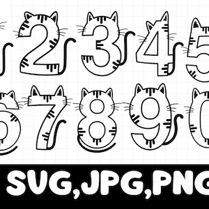 "Katze Geburtstag Zahlen" ""Geburtstag SVG"" Alter Kitty"" Cut Files Party"
