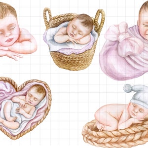 Baby Sleeping Clipart\ Nursery Print\ Printable Watercolor clipart\ High Quality JPG\ Digital download\ Paper craft\ junk journal