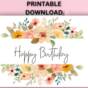 Cartão de aniversário para impressão\ Cartão de feliz aniversário para impressão\ Cartão de aniversário digital\ Cartão de aniversário com flores\ Download instantâneo do cartão de aniversário