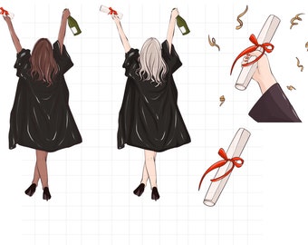 Graduation Girls Clipart\ Graduation clipart\ Grads friends\ Graduates 2022\ Diploma clipart\ Commercial Use