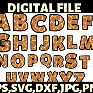 Alfabeto Giraffa svg\ Carattere Animale svg\ Carattere Giraffa svg png\ Lettere,Bundle Clipart\ Download Digitale Alfabeto\ POD\ Lettere svg